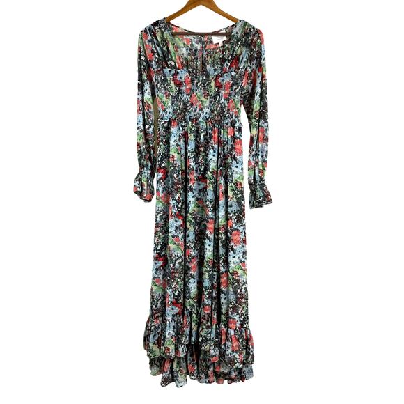 Cinq à Sept NWT Leigh Floral Print Ruffle Maxi Dress Size 2 Smocked Slit Sleeve - Picture 3 of 12